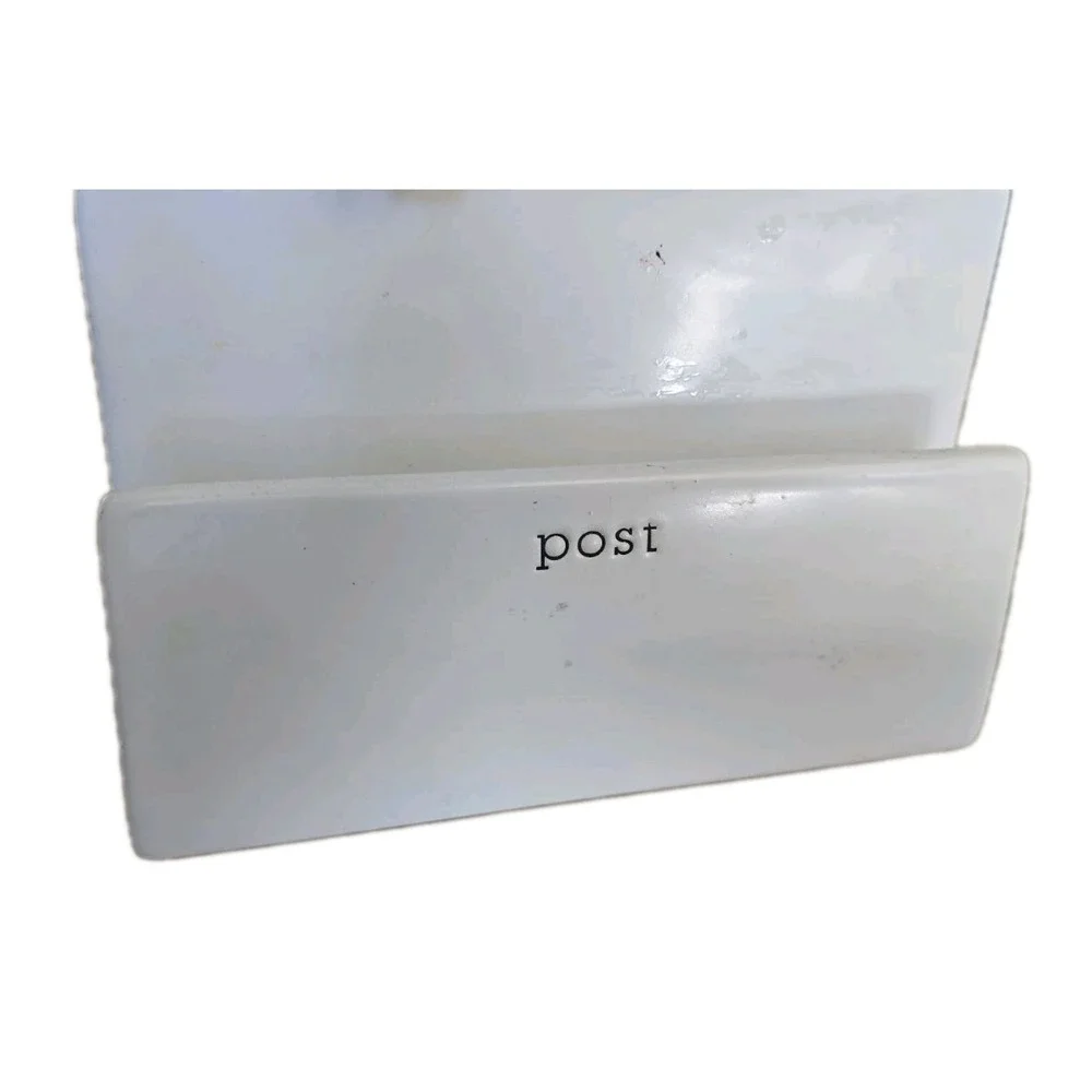 White Ceramic Post Script Letter Holder Office Mail Sorter Modern Farmhouse‎